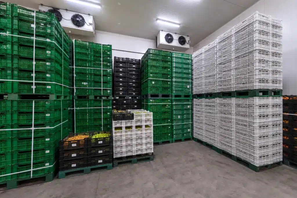 o palete para câmara fria mais indicado é o plástico, isso pela sua facilidade de limpeza e reorganização.